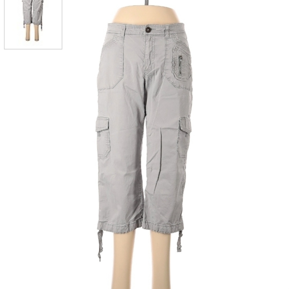 Lee's Cargo Tie Leg Carpis Cropped Pants Light Grey Women's Size 6 Medium M EUC
